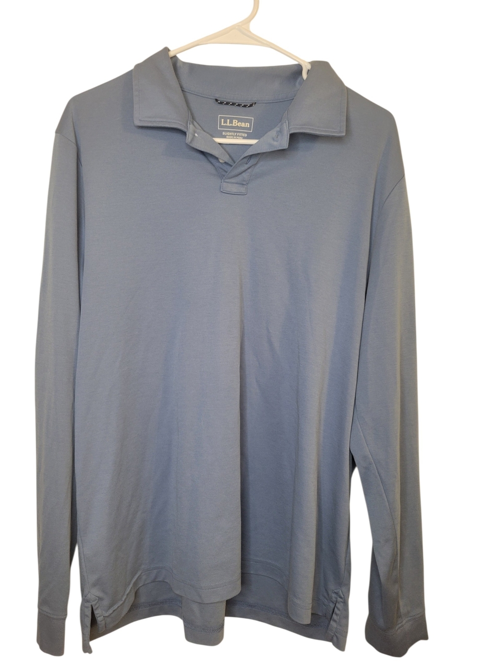 LL Bean Polo Shirt Rugby Slightly Fitted Blue Long Sleeve Men Large Regular